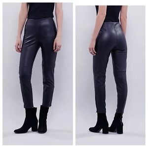 Free People sz 10 Black Lana Vegan Faux Leather Leggings Ankle Zip